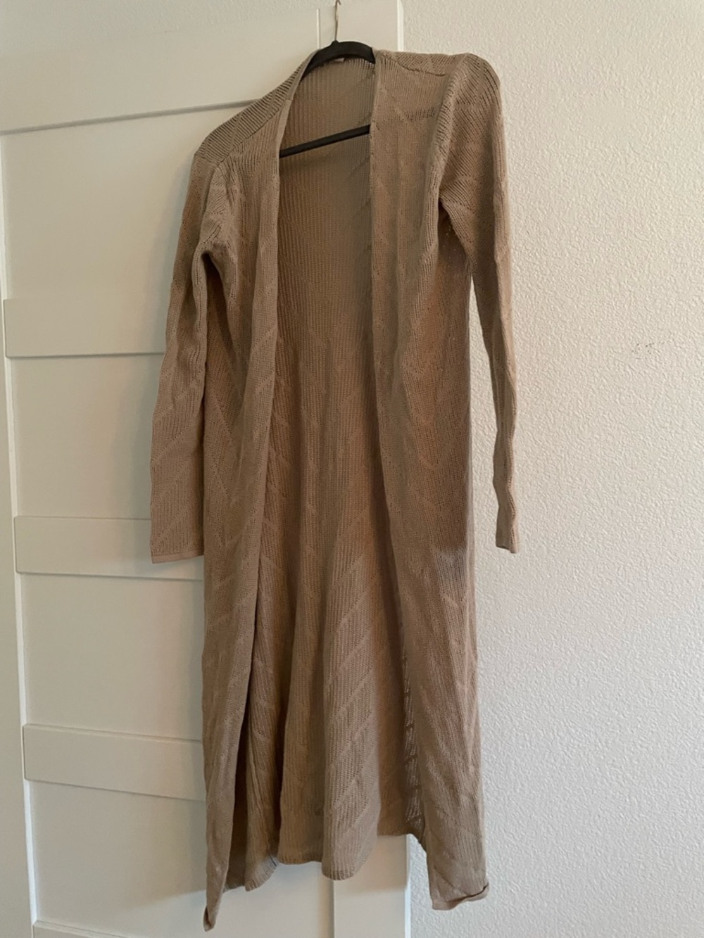 aerie Long Open-Front Cardigan in Taupe
